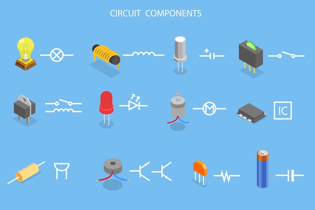 Vector 3d isometric flat vector conceptual illustration of circuit components