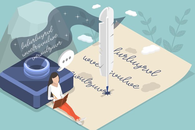 Vector 3d isometric flat vector conceptual illustration of poetry