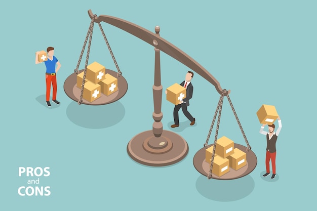 Vector 3d isometric flat vector conceptual illustration of pros and cons