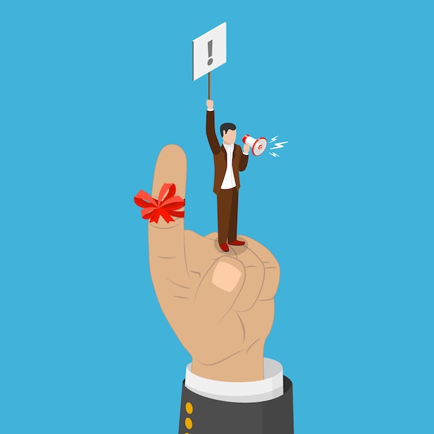 Vector 3d isometric flat vector conceptual illustration of reminder string