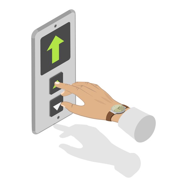 Vector 3d isometric flat vector illustration of lift up and down buttons elevator calling item 1