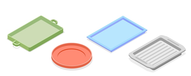Vector 3d isometric flat vector set of empty serving trays