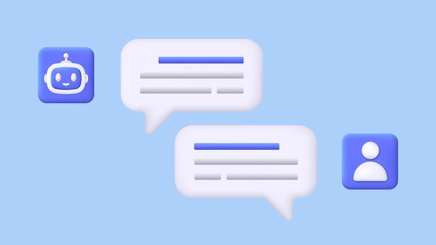 Vector 3d online chatbot app with messages dialog help service user and bot speech messages artificial intelligence technology concept customer support service ai trendy and modern vector in 3d style