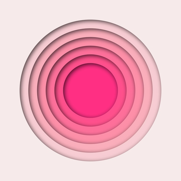 Vector 3d paper cut concentric circles frame vector background. pink carving art circle relief pattern.