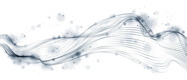Vector 3d particles mesh array, sound wave flowing. round points vector effect illustration. blended mesh, future technology relaxing wallpaper.