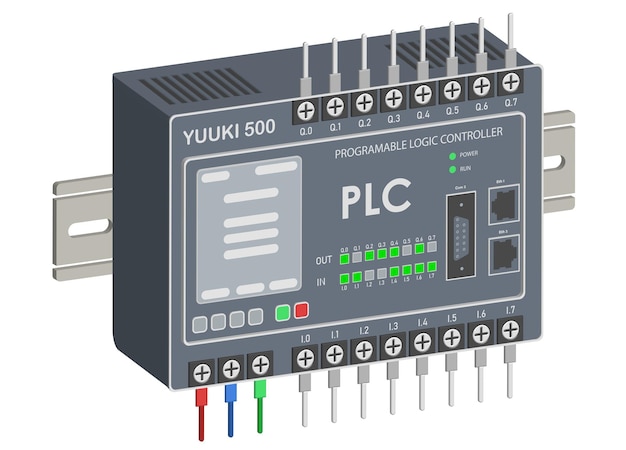 3d plc programable logic controller with input and output flat design