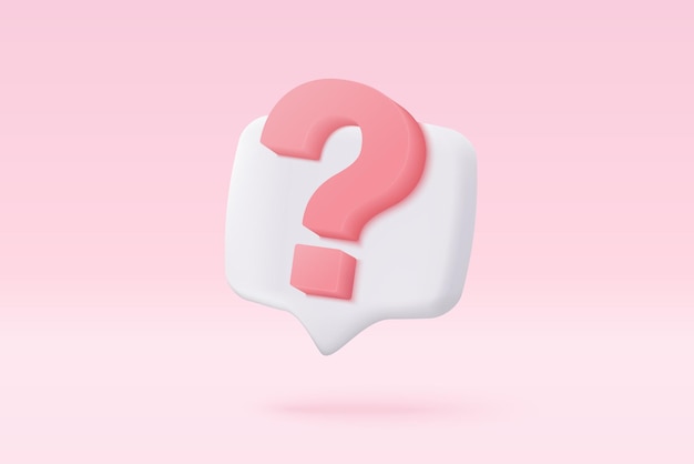 Vector 3d question mark icon sign or ask faq and qa answer solution information have a question question answer sign or problem with cartoon minimal style concept 3d icon vector rendering illustration