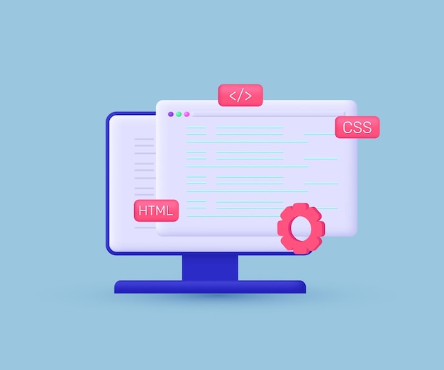 Vector 3d realistic website programming coding web development style vector design