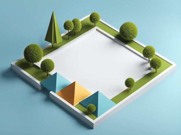 Vector 3d rendering of a white and blue abstract background with a large tree 3d rendering of a white