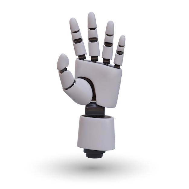 Vector 3d robotic arm in vertical position imitation of human hand with five fingers