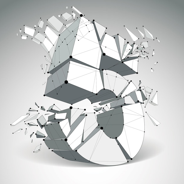 Vector 3d vector digital wireframe number 5 broken into different particles, geometric polygonal numeration with lines mesh. low poly shattered typescript, lattice element.