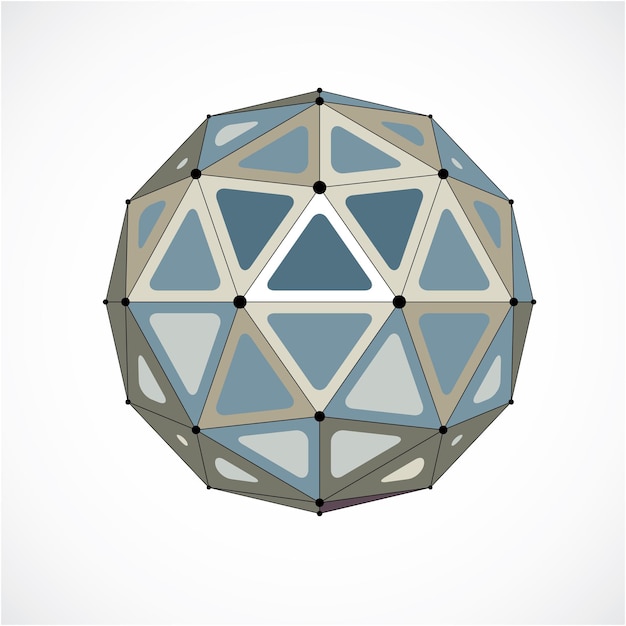 Vector 3d vector digital wireframe spherical object made using triangular facets. geometric polygonal structure created with lines mesh. low poly shape, gray lattice form for use in web design.