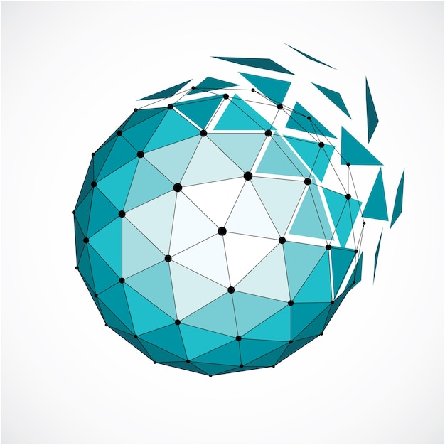 Vector 3d vector digital wireframe spherical object made using triangular facets. geometric polygonal structure created with lines mesh. low poly shape, green lattice form for use in web design.