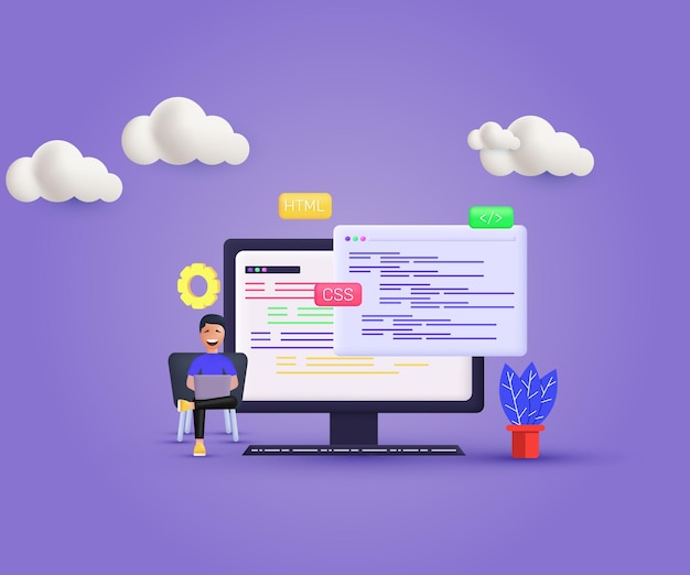 Vector 3d vector website programming coding web development influencer style design