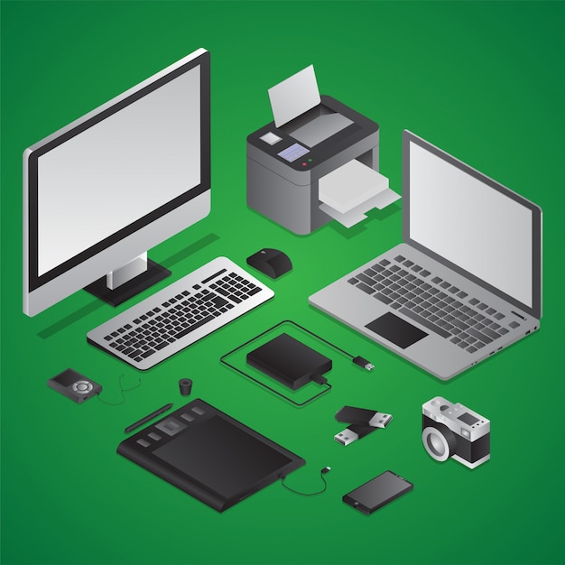 Vector 3d view of work desk.