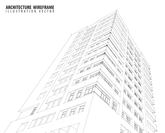 Vector 3d wireframe of building sketch designvector
