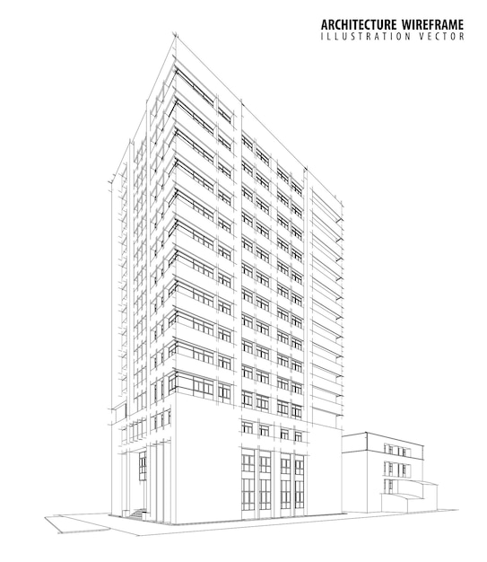 Vector 3d wireframe of building sketch designvector