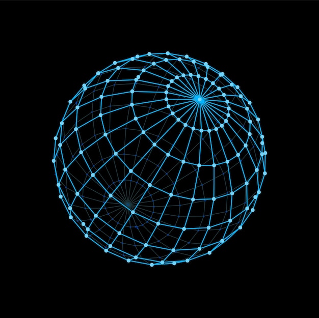 Vector 3d wireframe sphere and futuristic ball shape virtual wireframe model futuristic blue wire vector model data visualization dimensional grid sphere hologram digital technology geometric ball