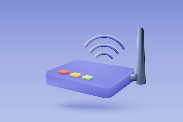 Vector 3d wireless router connection and sharing network on internet hotspot access point for digital and online coverage broadcasting area with wifi 3d wireless signal icon rendering vector illustration