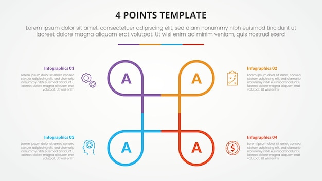 Vector 4 points stage list template infographic concept for slide presentation with creative circle line circular cycle with flat style