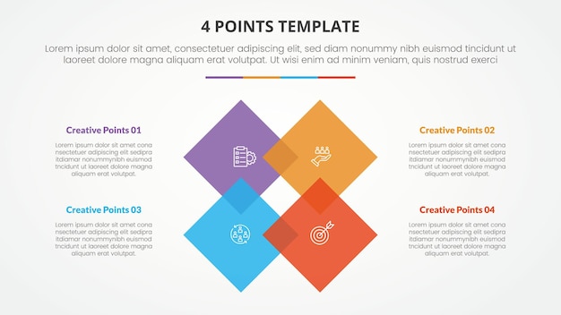 Vector 4 points stage list template infographic concept for slide presentation with diamond shape cycle rotation with flat style
