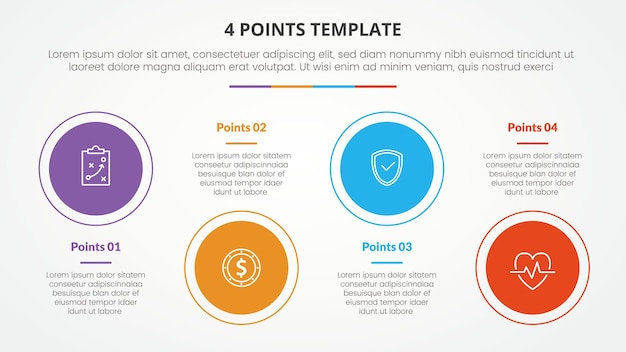 Vector 4 points stage template infographic concept for slide presentation with ups and down circle horizontal 4 point list with flat style vector