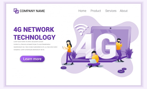 Vector 4g network wireless technology landing page. 