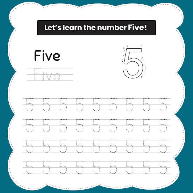 Vector 5 number tracing practice worksheet