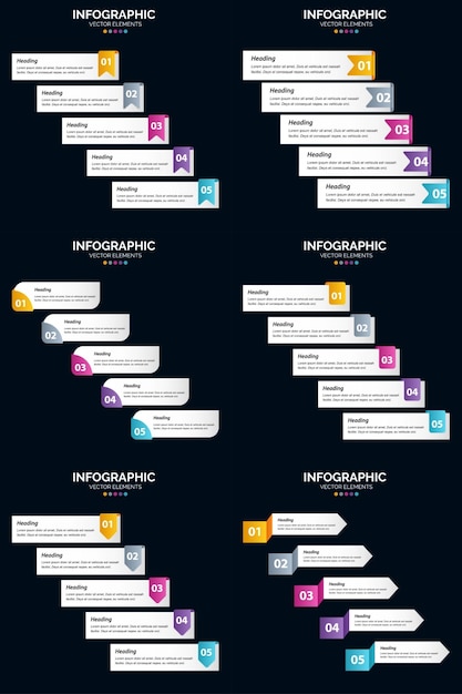 Vector 5 steps cycle diagrams and timelines 6 infographics pack presentation vector slide template