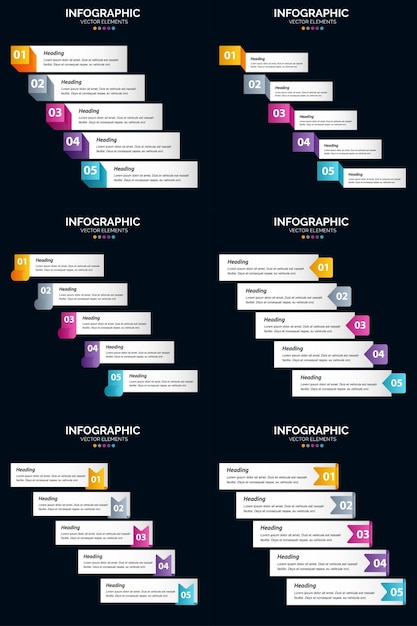 Vector 5 steps cycle diagrams and timelines 6 infographics pack presentation vector slide template