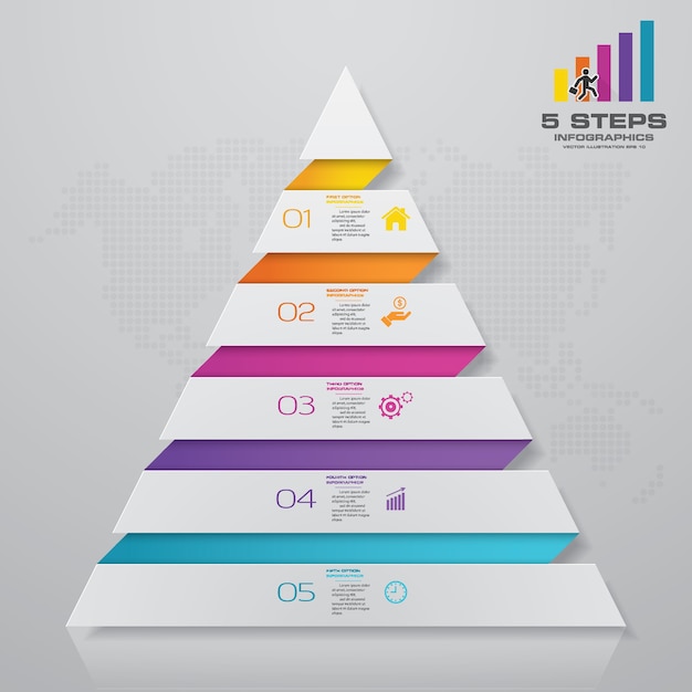 Vector 5 steps pyramid with free space for text on each level. 