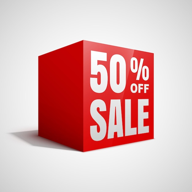 Vector 50 percent off sale red cube