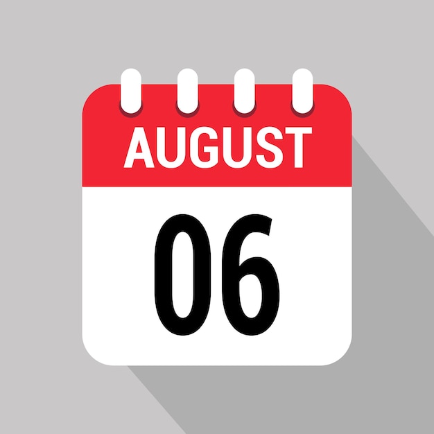 6 august calendar icon vector object design number