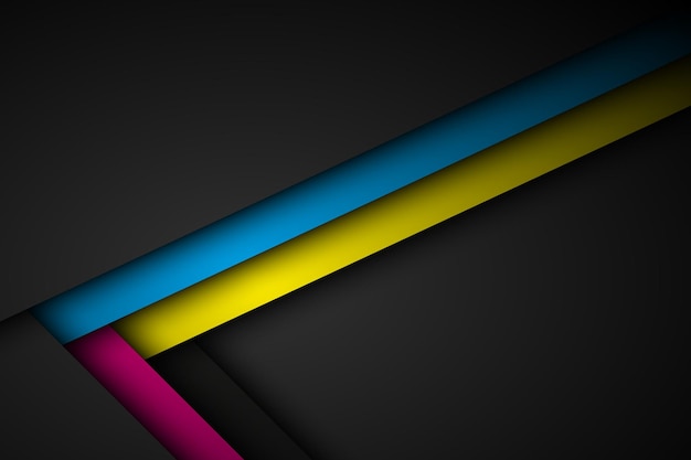 Vector abstact vector background with lines in cmyk colors triangle overlap layers on black background with free space for your design