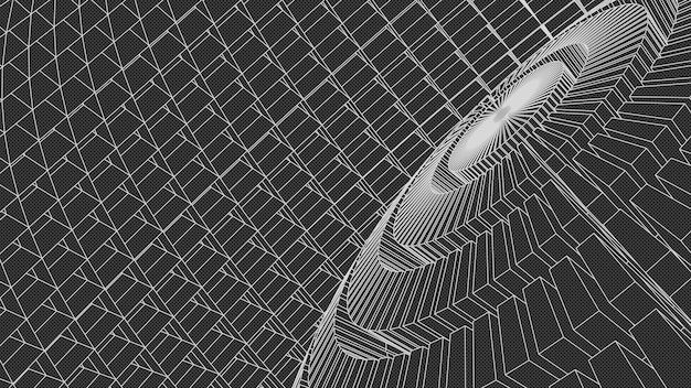 Vector abstract 3d illuminated distorted mesh sphere neon sign futuristic technology hud element elegant destroyed big data visualization