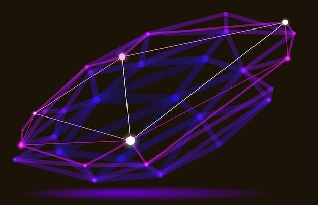 Vector abstract 3d mesh shape vector illustration, dots connected with lines technology polygonal object, dynamic tech and science lattice, with realistic depth of field effect.