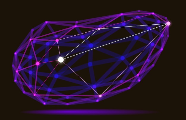 Vector abstract 3d mesh shape vector illustration dots connected with lines technology polygonal object dynamic tech and science lattice with realistic depth of field effect