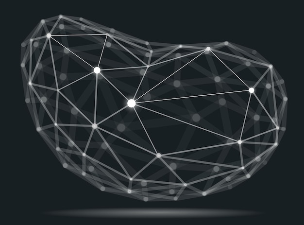 Vector abstract 3d mesh shape vector illustration dots connected with lines technology polygonal object dynamic tech and science lattice with realistic depth of field effect