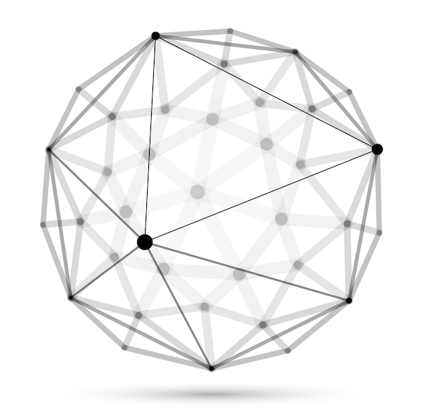 Vector abstract 3d mesh sphere vector illustration, dots connected with lines technology polygonal object isolated on white background, dynamic lattice with realistic depth of field effect.