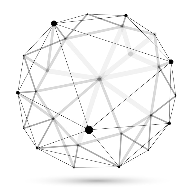 Vector abstract 3d mesh sphere vector illustration dots connected with lines technology polygonal object isolated on white background dynamic lattice with realistic depth of field effect