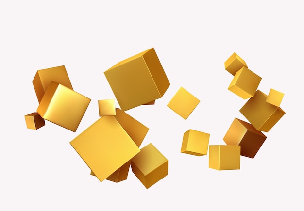 Vector abstract background with 3d cubes gold color. geometric object block, pattern square. vector illustration