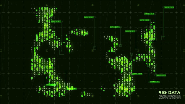 Vector abstract big data visualization. blue flow of data as numbers strings. information code representation