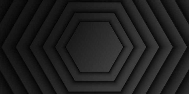 Abstract black hexagonal overlap layer background hexagon shape pattern dark minimal design