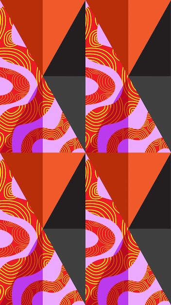 Vector abstract black and red triangles with wavy lines background abstract wallpaper flat vector illustration