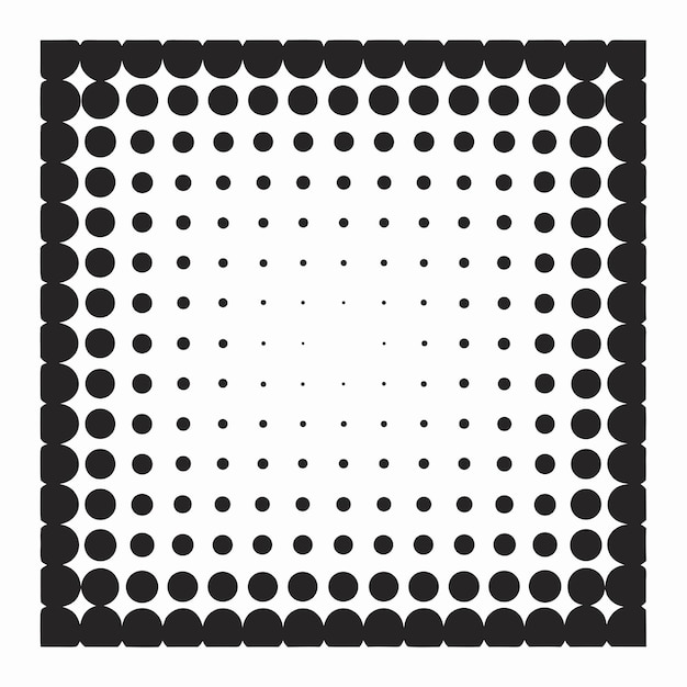 Vector abstract black and white halftone circular pattern arranged in a square on white background