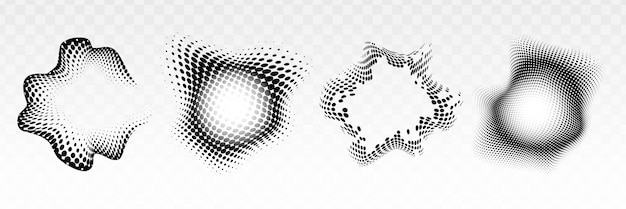 Vector abstract black and white halftone designs with wavy distorted patterns halftone effects create dynamic artistic visuals with abstract wavy forms halftone shapes element vector set