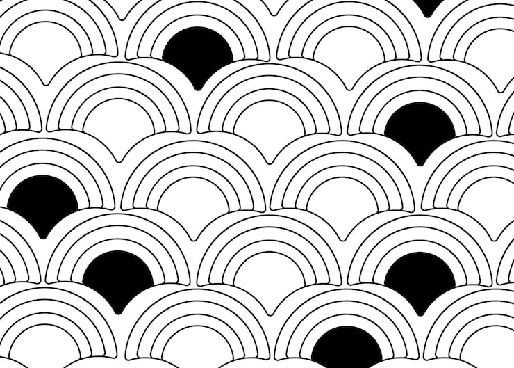 Abstract black and white pattern with circles and wave