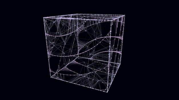 Vector abstract blue cube with connecting dots and lines big data visualization blockchain technology concept wireframe network connection structure with circle vector illustration