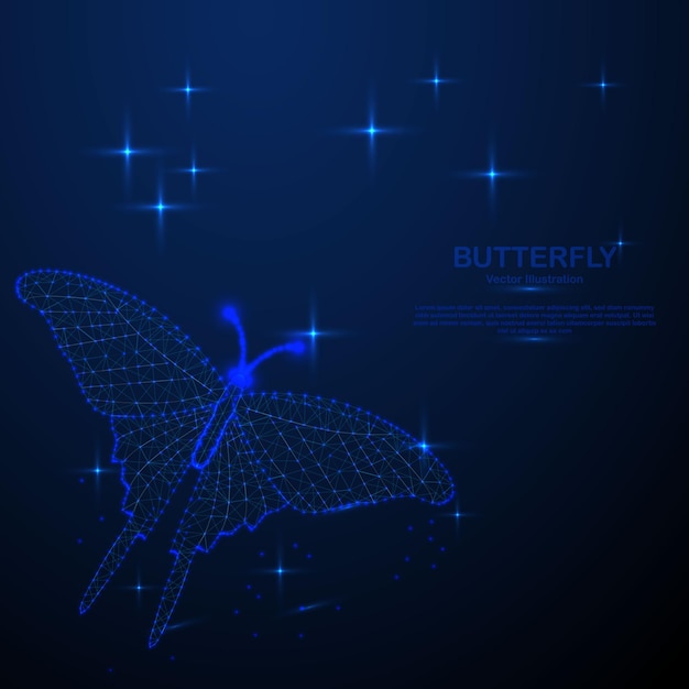 Vector abstract butterfly in the space low poly style design