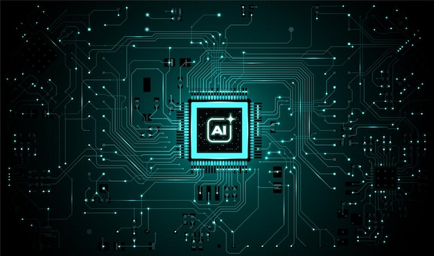 Vector abstract circuit bg glowing ai chip board lines digital vector computer tech cpu data microchip design electronic processor power futuristic network technology quantum connect light pattern